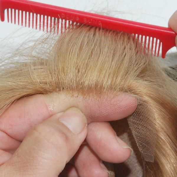 Fine Mono with Clear Poly Around and French Lace Front with Blond Remy Hair Replacement Systems for Women