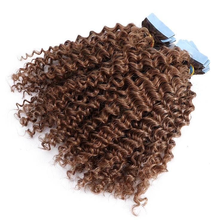 Natural Black Ombre Color Brown 4A Kinky Curly Wholesale Virgin Cuticle Tape in Hair Extension