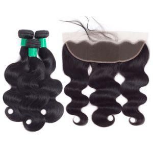 Indian Body Wave 8&quot; to 34&quot; Human Hair 3 Bundles with 13X4 Lace
