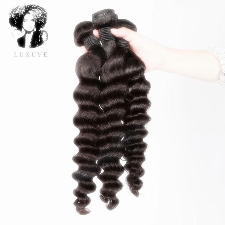 Luxuve Brazilian Thick Natural Black Hair Deep Wave Length Bundles Human Hair Extensions