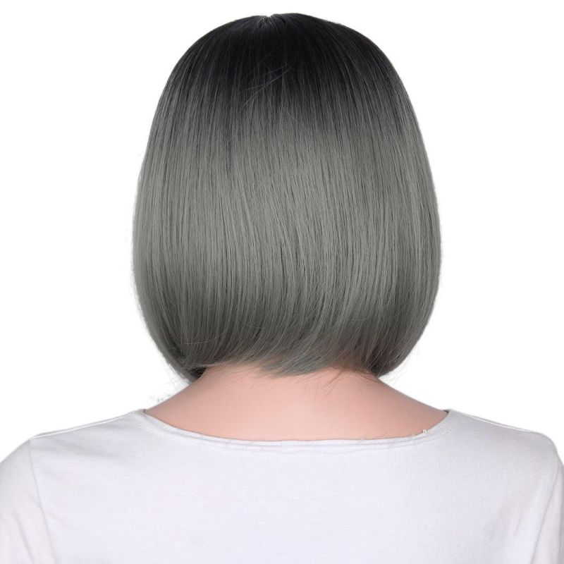 Straight Ombre Grey Bob Wigs Short Synthetic Wigs Heat Resistant Fiber