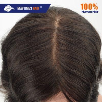 Silk Top with Injected Skin Around and Lace Front Natural Toupee Human Hair