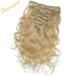 Body Wave Wavy Clip on Human Hair Pieces European Blonde Remy Clip Hair Extensions
