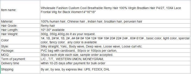 Wholesale Fashion Custom Cool Breathable Remy Hair 100% Virgin Brazilian Hair P4/27, 13X4 Lace Frontal Wig for Black Women14"16"18"