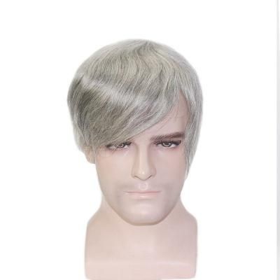 Fine Mono with French Lace Front Grey Human Hair Men&prime;s Toupee