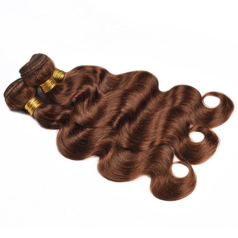 Color 4# Light Brown Body Wave Bundles with 4X4 Lace Closure Free Part Brazilian Hair Weave 100% Remy Human Hair