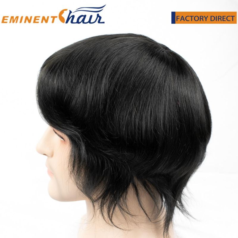Fine Mono with Black Npu Around Human Hair Men′s Toupee