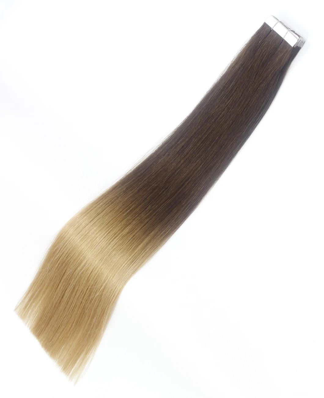 Tape in Extensions Brazilian Straight Human Hair Bundles 4/27 Color Remy Human Hair Extensions