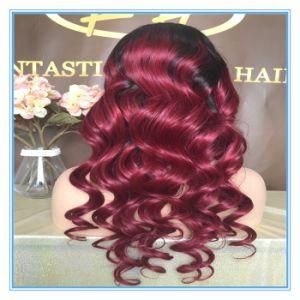 Top Quality Hot Sales Omber Red Color Body Wave Human Hair Lace Wigs with Factory Price Wig-041