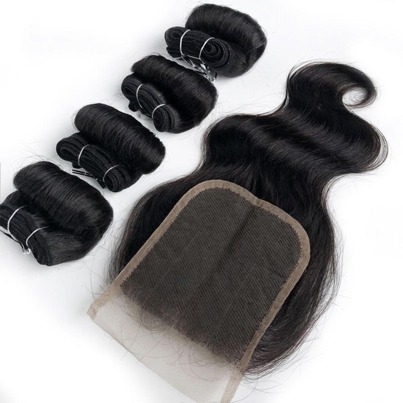 Brazilian Human Hair Bundles with Closure Transparent Closure with Bundles Loose Wave Bundles with Closure Body Weave Short Hair Extensions