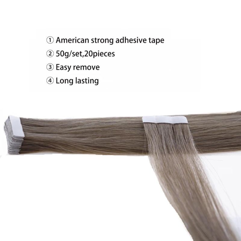 Hair for Salon Human Tape in Hair Extensions 100g/Pack 40PCS Straight Seamless Skin Weft (22inches Color 8 Light Brown)