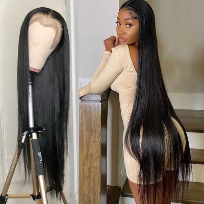 Remy Peruvian Brazilian Hair 13X4 Lace Front Wig 40 Inch Double Drawn Natural Straight Wigs
