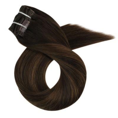 Clip in Hair Extensions 10-24 Inch Machine Remy Human Hair Brazilian Doule Weft Full Head Set Straight 7PCS 100g (10Inch Color 2-6-2)