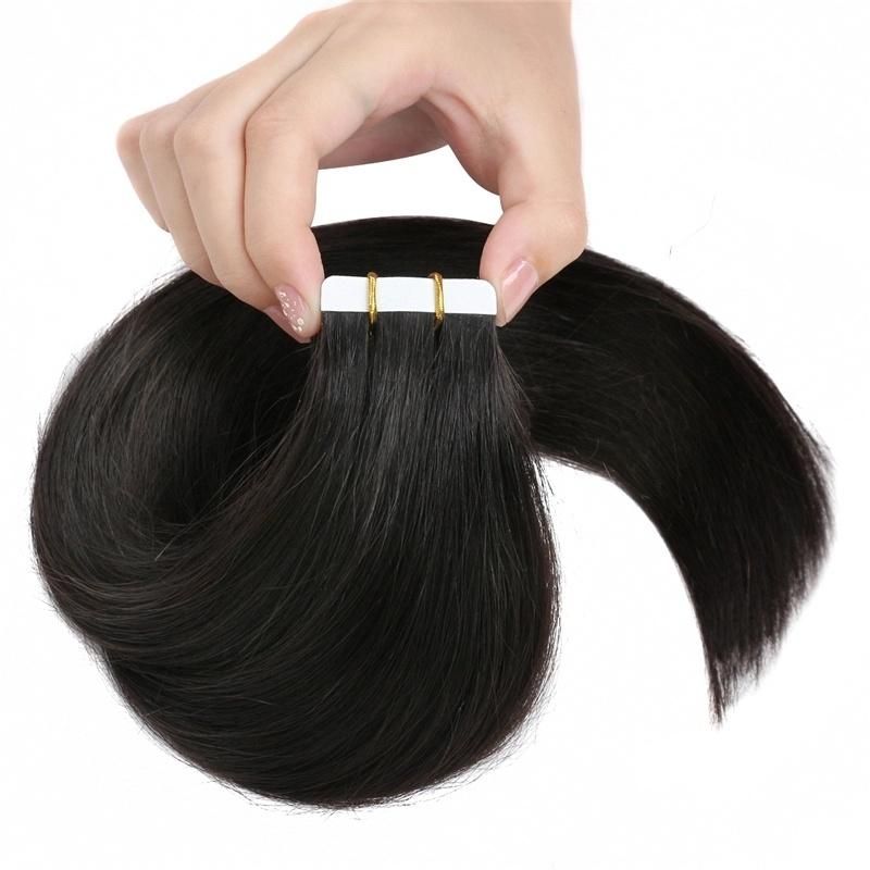 Invisible Virgin Brazilian Tape Hair Extensions Natural Black in Stock