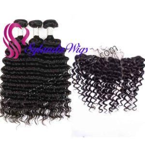 3 Bundles+13&quot;X4&quot; Lace Closure Deep Wave #1b Remy Human Hair Lace Closure with Free Shipping