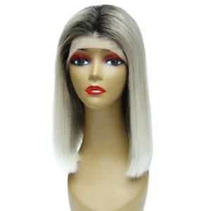 Average Size Bob Wigs 1b/ Grey 100 Remy Human Hair Extension Cuticle Aligned Human Hair