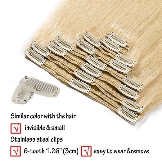 Wholesale Price Clip in Hair Extensions 8pieces 20clips for Full Head Set Clip in Human Hair (AV-CH160-20-613)