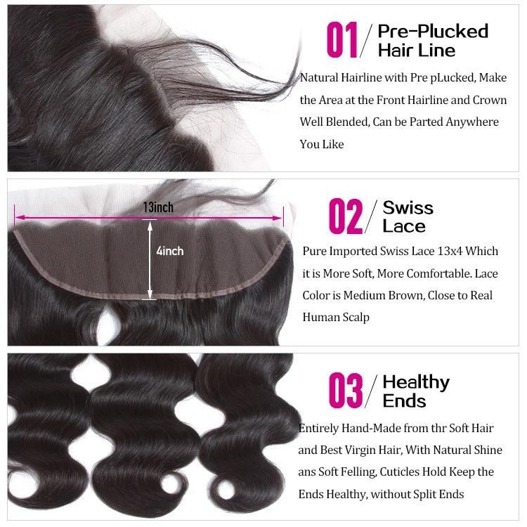 Kbeth Brazilian Body Wave Hair Lace Frontal Toupee 100% Human Hair 3 Bundles with Frontal Toupee Non Remy Hair Extension