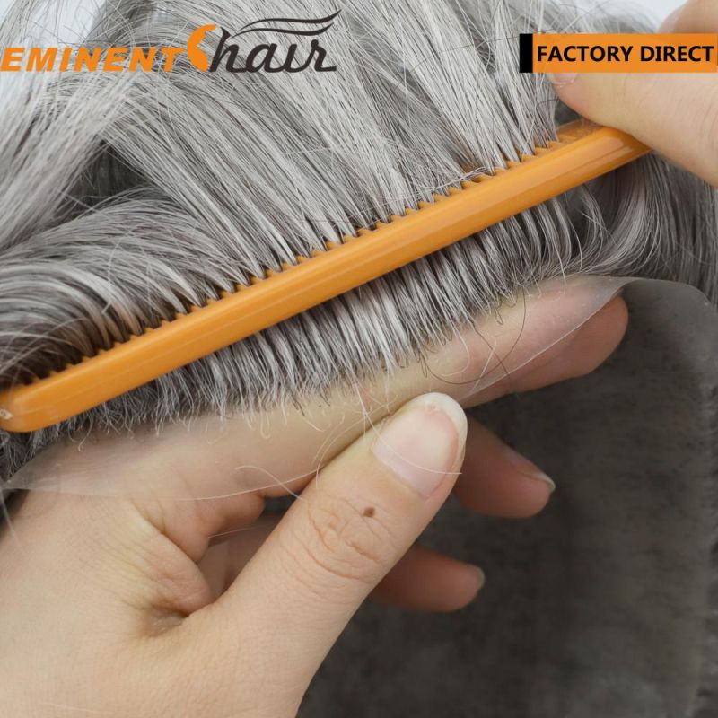 V Looped Front Custom Made Men′s Human Hair Toupee