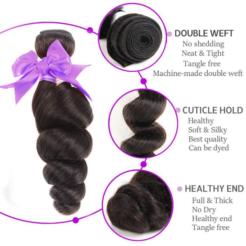 Loose Wave 3 Bundles with Lace Closure 100% Unprocessed Virgin Human Hair Bundles Free Part Natural Color