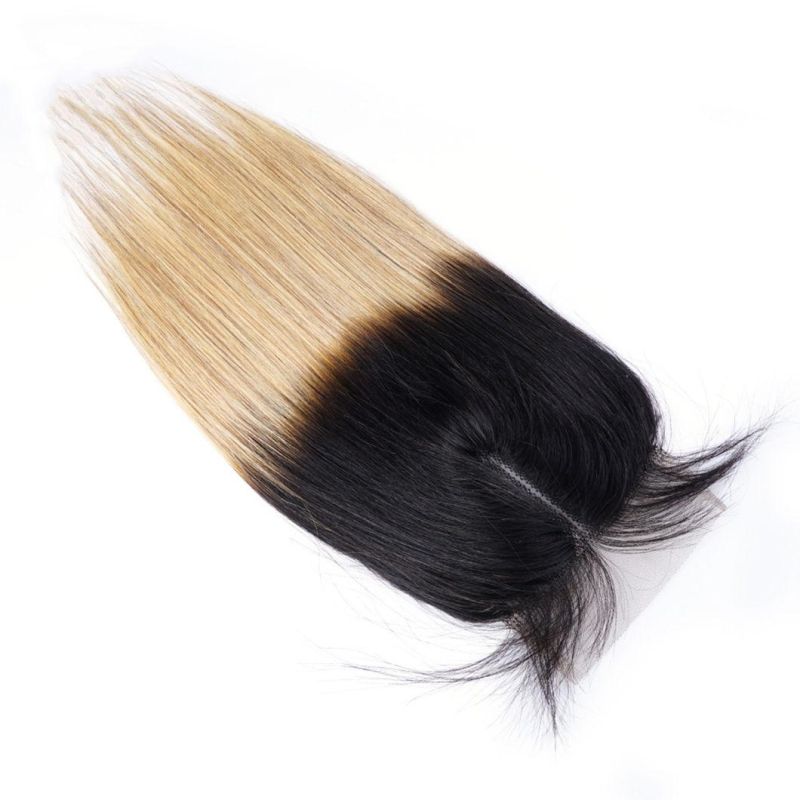 Brazilian Human Hair Bundle with Lace Closure Middle Part Ombre Honey Blonde Straight Remy Human Hair Short Bob Style
