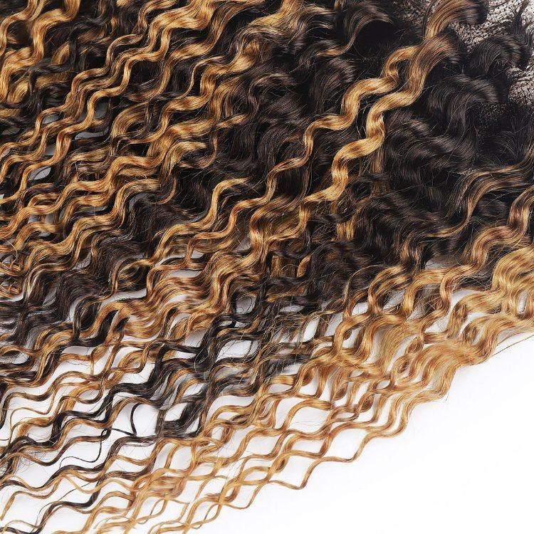13X4 Transparent Lace Front Closure Kinky Curly Virgin Human Hair Weft Piano #P4/27