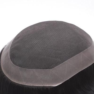 Fine Mono with PU Coating Around and Mono Lace Front Stock Human Hair Replacement