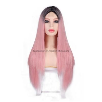 Party Cosplay Popular Wholesale Vendor Long Silky Straight Ombre Pink Wig Synthetic Hair Wigs
