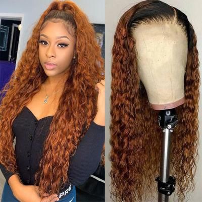 Factory Price Water Curly Deep Wave Remy Hair Color 1b/30 Human Hair Pre Plucked Ombre Highlight Lace Frontal Wig