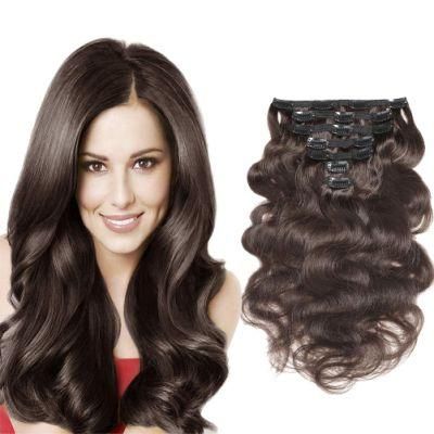 Kbeth Body Wave Extensions Clips in Human Hair Body Wavy Hair Weave with Double Strong Weft Natural Color Remy Human Hair Extension Seamless