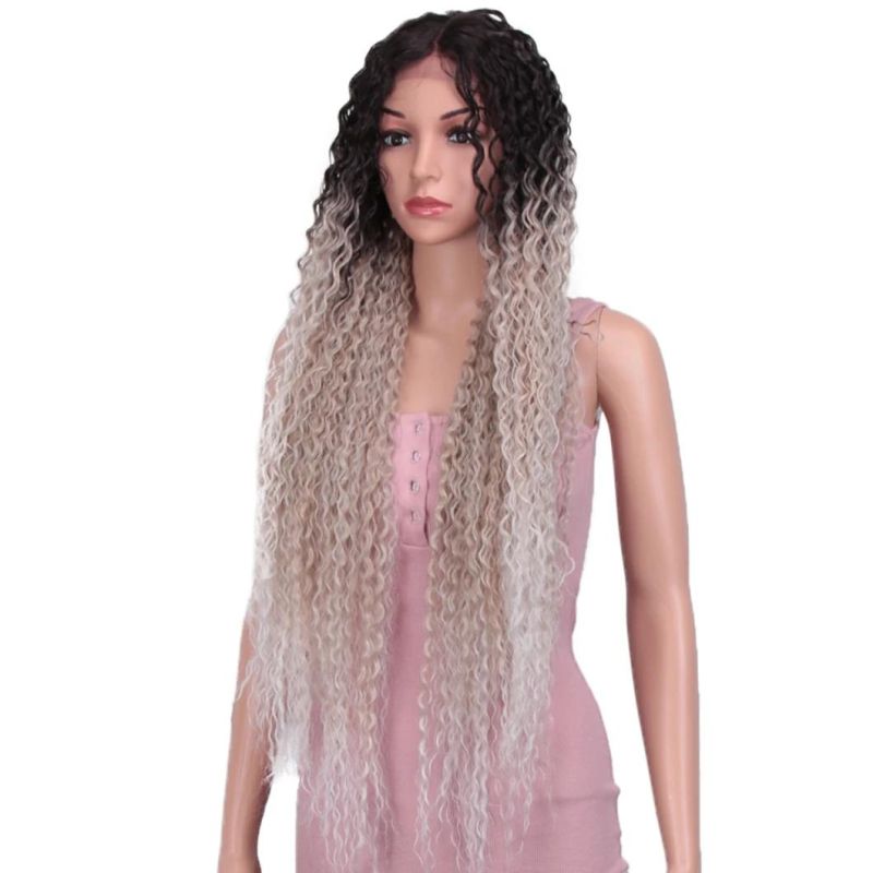 Kinky Curly Hair Brazilian Human Hair Lace Front Wig 30 Inch Long Hair Lace Front Wig Ombre Black Silver Double Tones Long Hair Wigs for Women