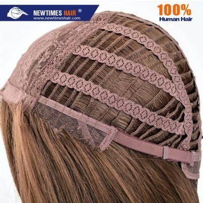 Customized Elasticated Machine-Made Weft and Lace Front Ladies Wig