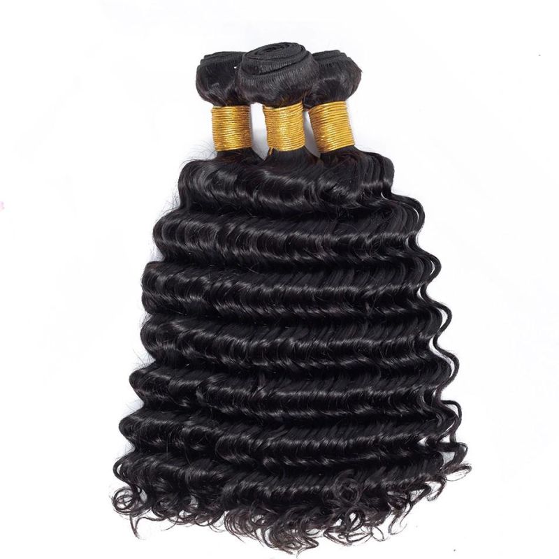 10A Grade Deep Wave Virgin Human Hair Bundles with Lace Closure