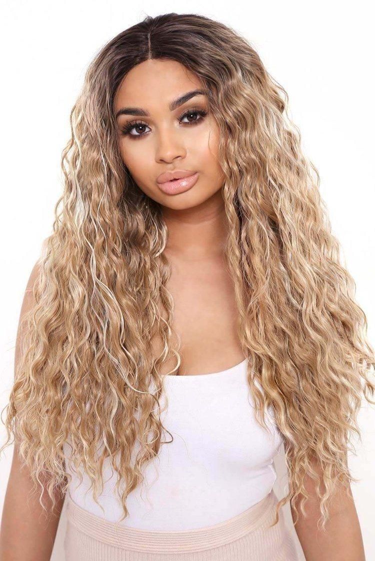 New Arrival Warm Blonde Textured Synthetic Lace Front Wigs in Stock