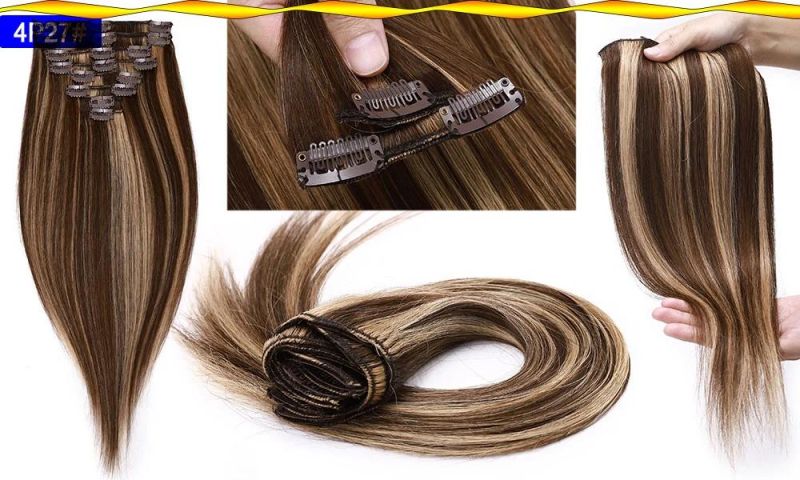 8PCS Clip in Human Hair Extensions 100% Real Machine Straight