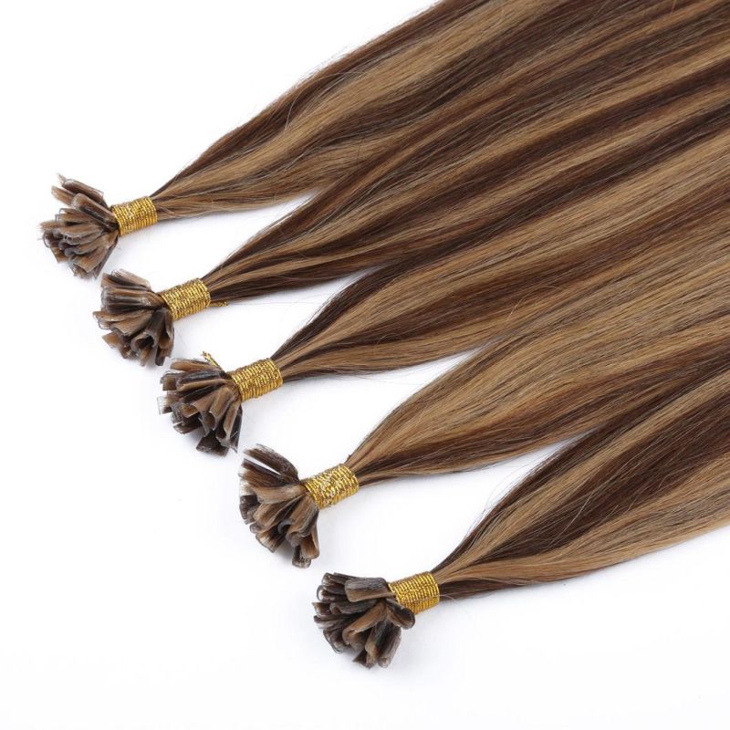 U/Nail Tip Hair Extensions Light Golden Brown Hair Extensions-Best-Virgin-Remy-Human-Hair-Silver-Grey-Silk-Straight-Factory-Price