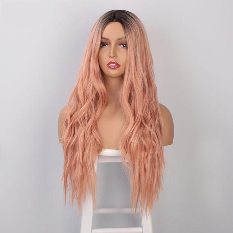 Kaki Hair Wholesale 26inch Ombre Coral Long Body Wavy Synthetic Hair Wigs for Women