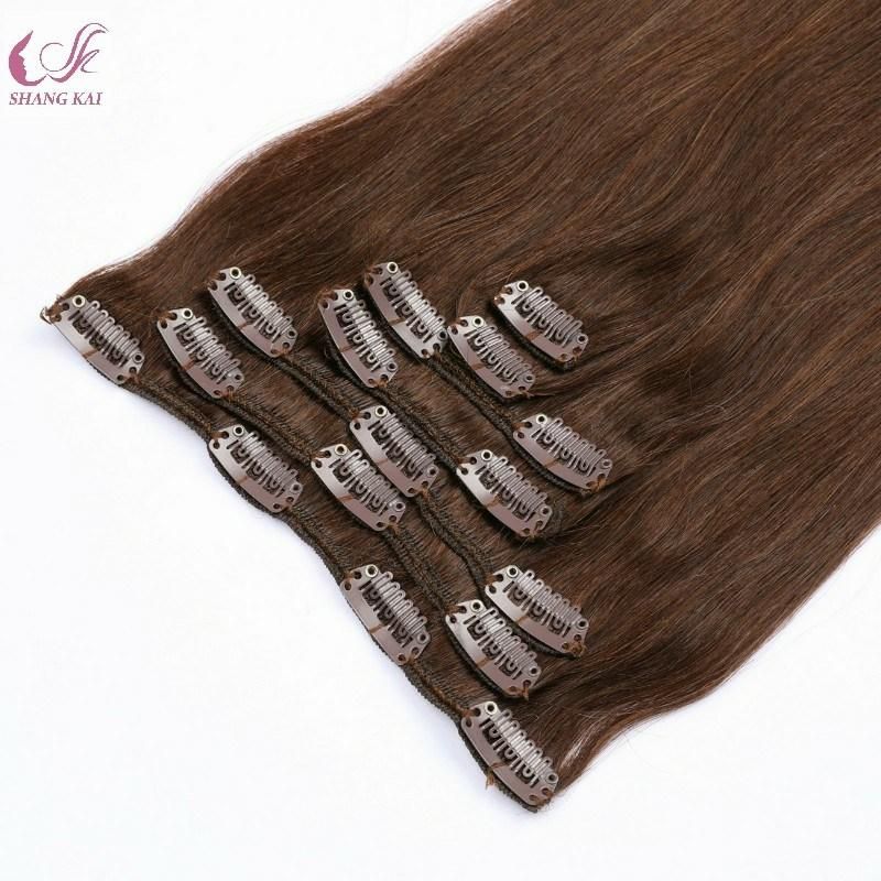 Full Head European Hair Cheap 100% Human Hair Brown Color Clip in Hair Extensions