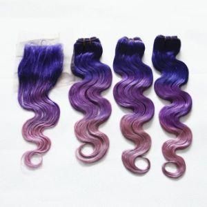 24&quot; Non Remy Human Hair Weft Blue/Purple 3tone Ombre Hair