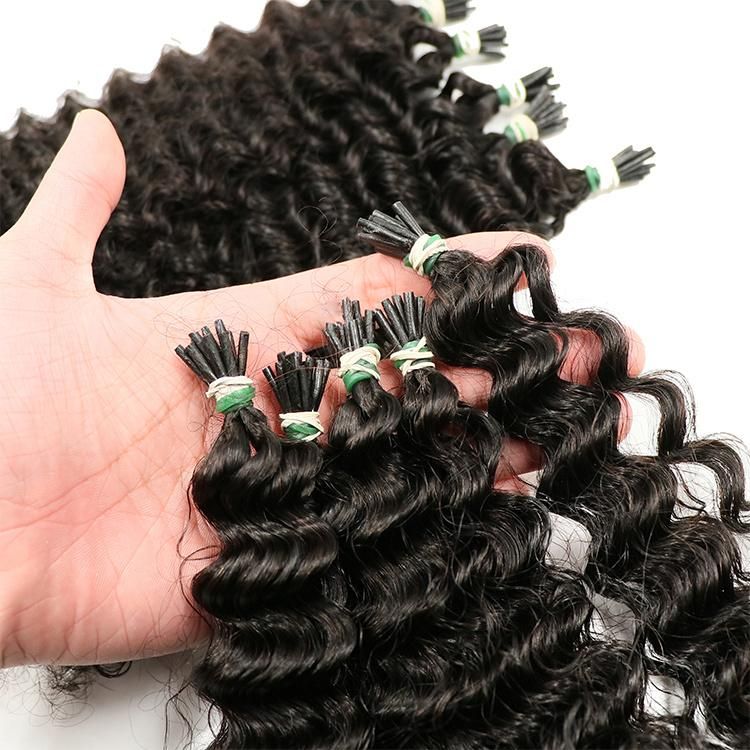 Kaki Hair Custom Indian Cuticle Aligned I Tip 3c Curly Hair Extension Keratin Remy Human Hair