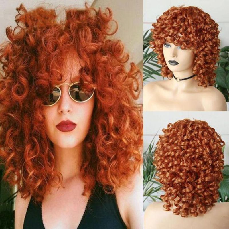 Afro Kinky Curly Wig with Bangs Brazilian Human Hair Wigs for Africa America Black Women