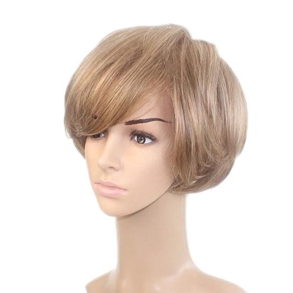 Lm001 Anti-Slip Silicon Mono Top and Lace Front Synthetic Hair Full Cap Wig Hairpiece