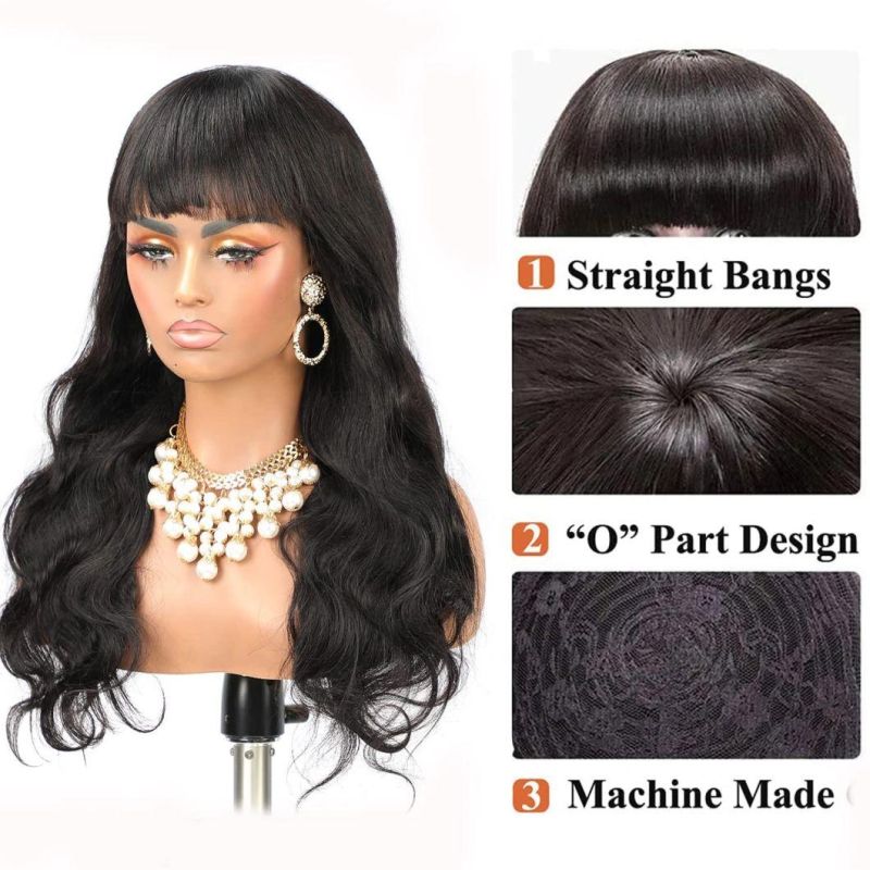 Brazilian Virgin Body Wave Human Hair Wigs with Bangs