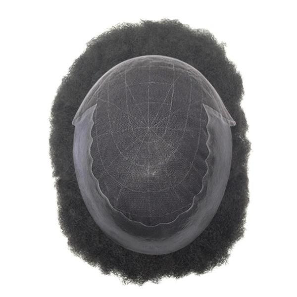 French Lace with Thin Clear PU Sides Afro Curly Hairpiece for Black Men