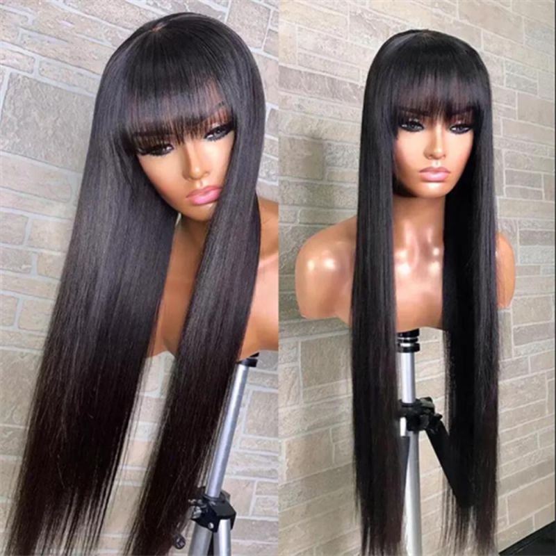 Kbeth Cheap Price Wigs with Bang 26 Inch Super Long Straight Remy No Lace 100% Brazilian Real Machine Made Human Hair Wig for Women