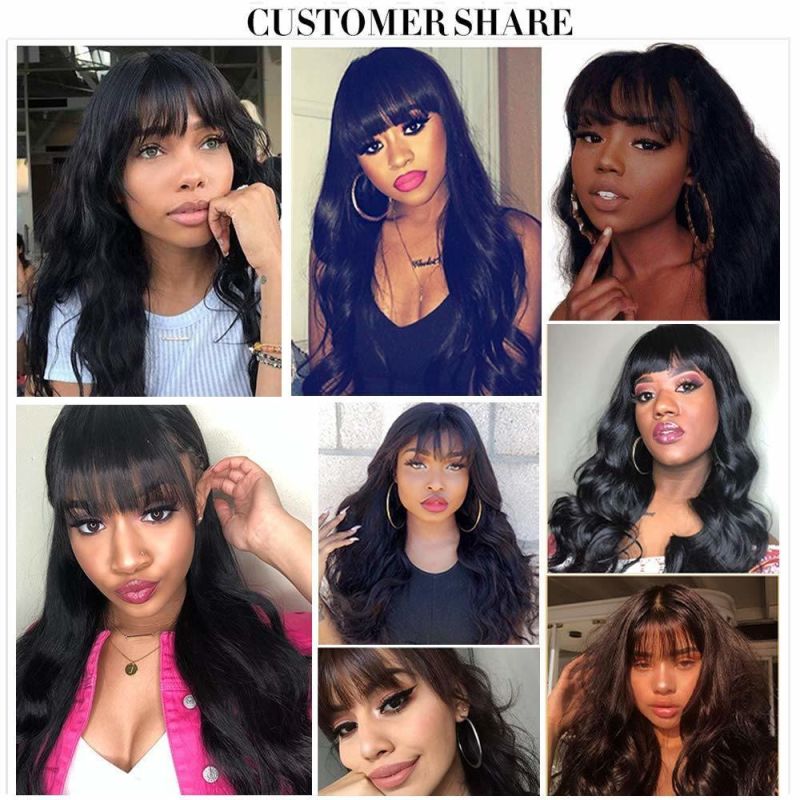 Silky Brazilian Virgin Straight Wigs with Bangs 130% Density None Lace Front Wigs Glueless Machine Made Wigs for Black Women Natural Color