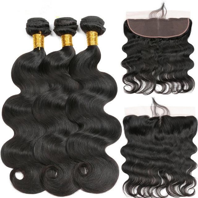 Fast Delivery Virgin Human Hair Body Wave Bundles with Lace Frontal Closure