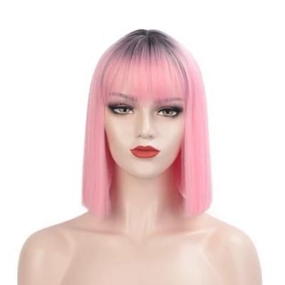 Wholesale Afro Short Bob Natural Ombre Black Pink Good Quality High Temperature Synthetic Wig