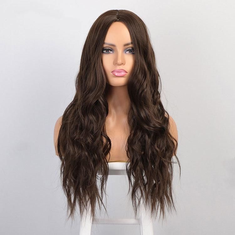 Synthetic Hair Long Water Wave Ombre Dark Brown Middle Part Wigs for Women Natural Party Heat Resistant