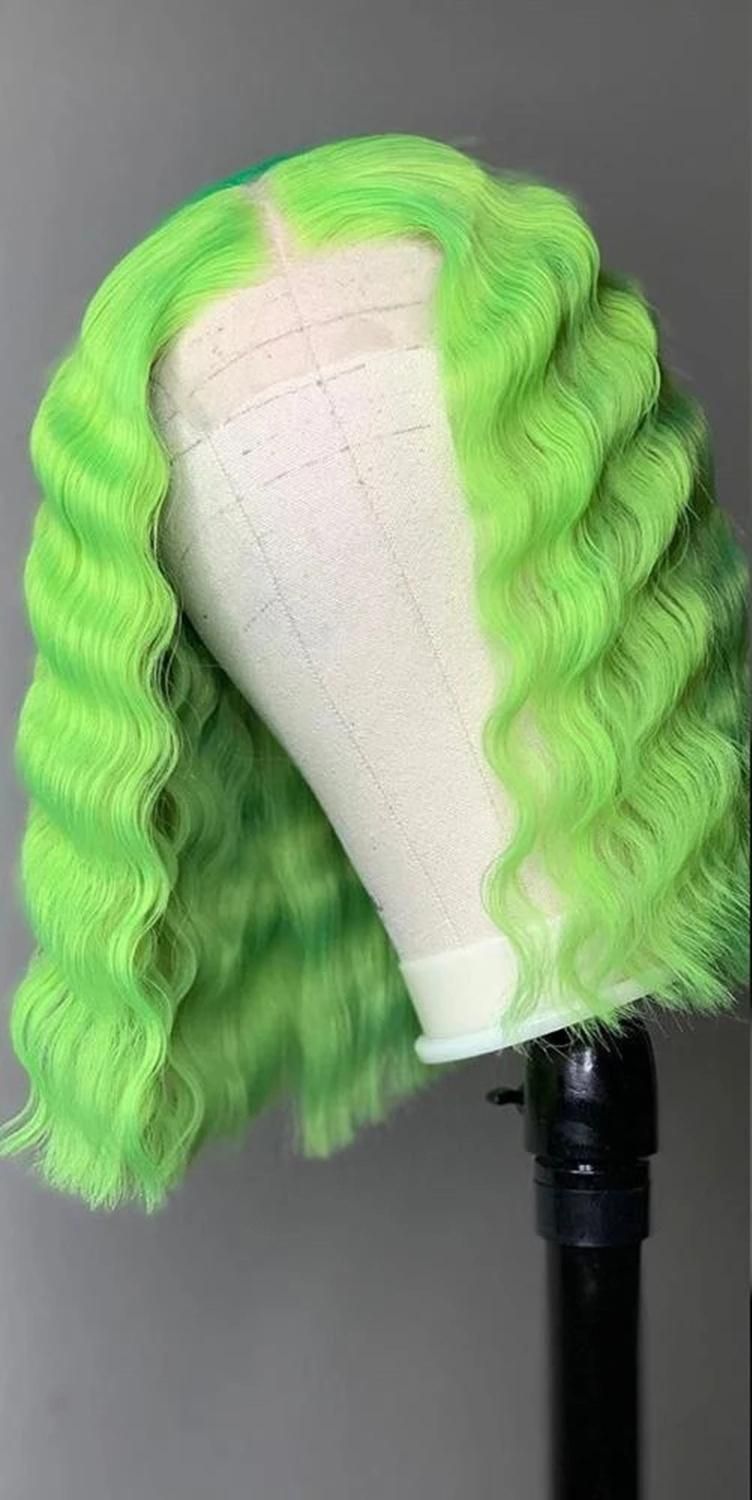 Lace Part Short Green Human Hair Wigs Straight and Deep Wave Middle Wig for Black Women Pre Plucked with Baby Hair 13X4X1 Lace 12 Inches